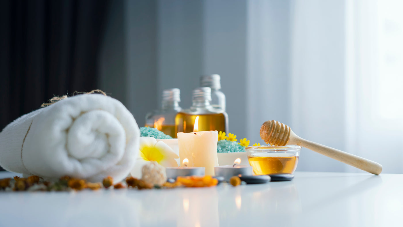 post-sauna care accessories on a table